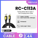 REMAX - RC-C113A Ruinay Series USB to Type-C Fast Charging Data Cable ( 2.4A ) - Black